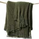 lifein Throw Blanket for Couch, Soft Green Boho Decor Bed Throw,Cozy Knitted Chenille Farmhouse Lightweight Throw(Olive Green,50 * 60")