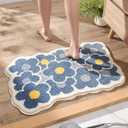Bath Rug for Bathroom Super Soft Fluffy Rug Home Floor Mat Floral Carpet Water Absorption Machine Washable Bath Mat for Bedroom, Living Room and Bathroom, 19.6 x 31.5 Inches, Blue Flower