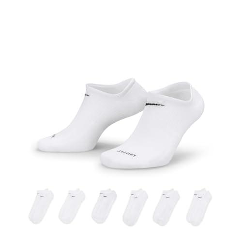 Nike Unisex Everyday Lightweight Training No-Show Socks (6 Pairs), White/Black, Large