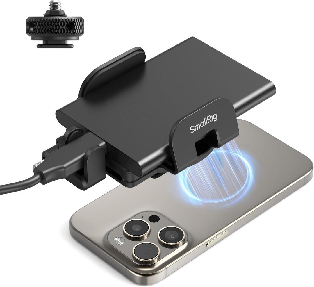 SMALLRIG Universal SSD Holder for MagSafe, SSD Mount Bracket for Samsung T5 T7 SSD, for SanDisk SSD,for iPhone 17/16/15/14, for Camera Cage, with Cold Shoe & Cable Clamp, 40-60mm Wide Clamping - 5196