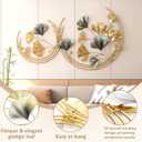 Yerliker Large 3D Metal Wall Art Decor, Handmade Round Golden Ginkgo Leaf Wall Sculpture 43.3" Vertical, Unique Gold & Gray Modern Decor for Living Room, Bedroom, Office, Home