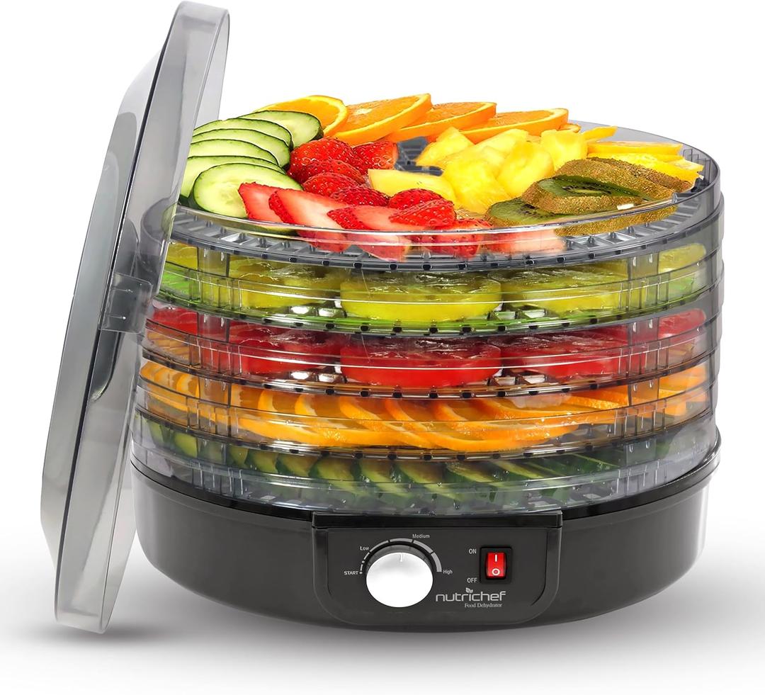 NutriChef Food Dehydrator Machine - Professional Electric Multi-Tier Food Preserver, Meat or Beef Jerky Maker, Fruit & Vegetable Dryer with 5 Stackable Trays (Black)
