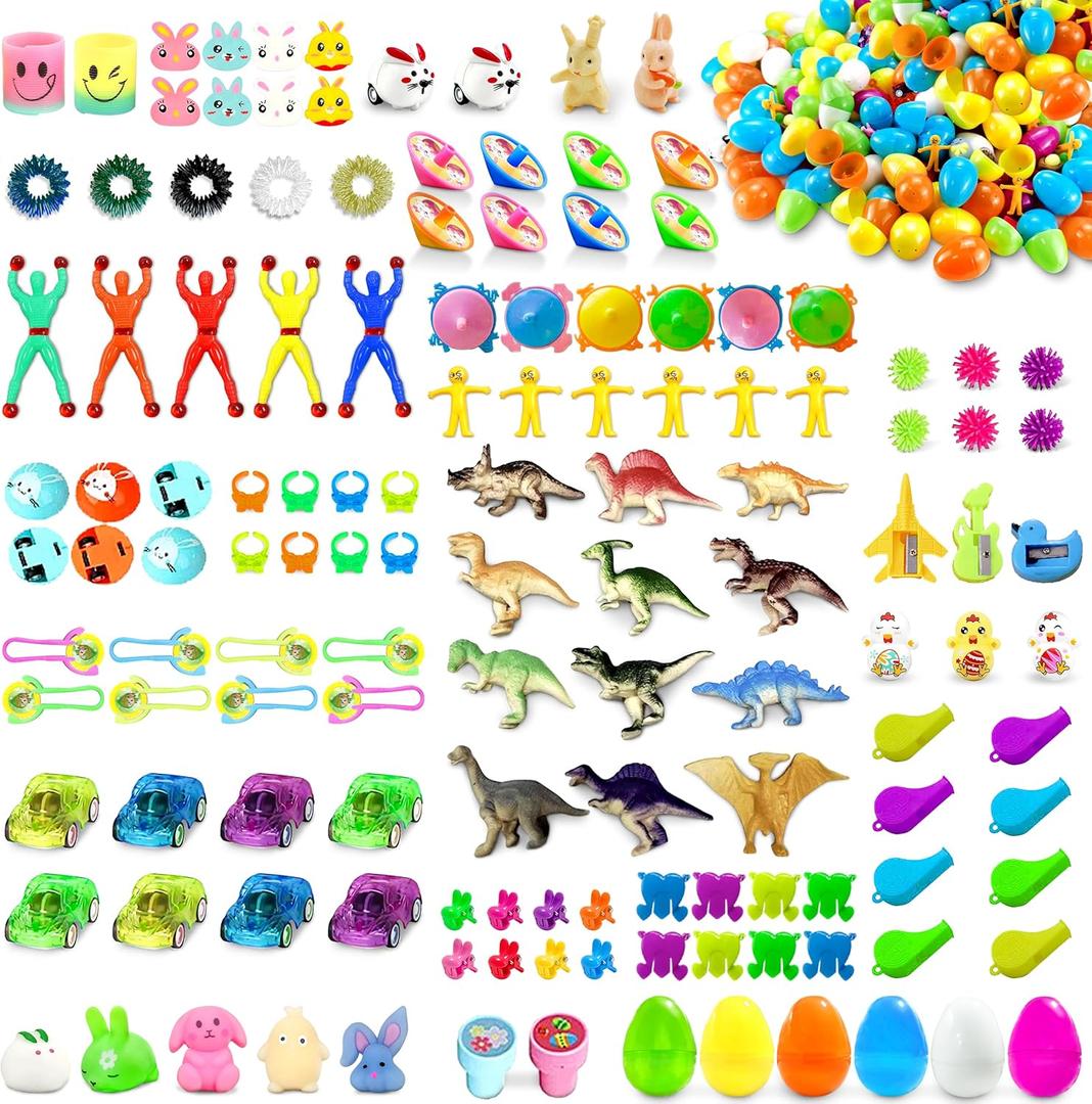 LINAYE 336 PCS Prefilled Easter Eggs Bulk with Toys Inside - 168 Packs Pre Filled Stuffed Eggs with 168 Party Favors for Easter Egg Hunt, Gifts, Basket Stuffers, Party Favors for Kids