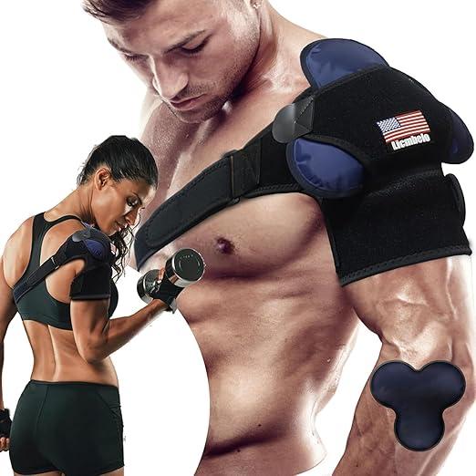 Adjustable Shoulder Brace for Rotator Cuff Tear & Post-Surgery Recovery - Arm Sling with Ice Pack Pocket, Breathable Compression Sleeve for Sports Injury, Arthritis, Men & Women (1 Gel Packs-BLACK, Large)