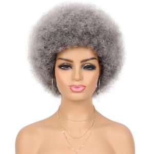 G&T Wig Afro Puff Wigs for Black White Women, Dark Roots Natural Looking Afro Curly Wigs for Daily Party Use(Ombre Grey)