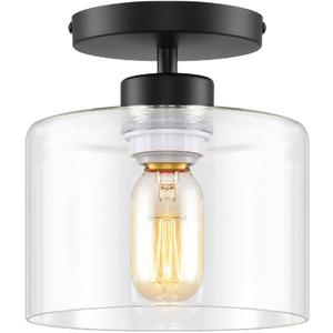 Semi Flush Mount Ceiling Light, Modern Kitchen Lighting Fixtures Ceiling, Rustic Ceiling Light Fixtures, Ceiling Lights with Glass Shade for Hallway Foyer Entryway Bedroom