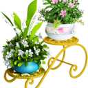 2 Tier Golden Plant Stand for Indoors, Beautiful Appearance And Cute Shape. Golden 1 Pcs