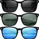Ougenni Sunglasses for Women Men Vintage Polarized Women Sunglasses Round Classic Retro UV Protection Lens (Black Grey&green&blue), Pack of 2