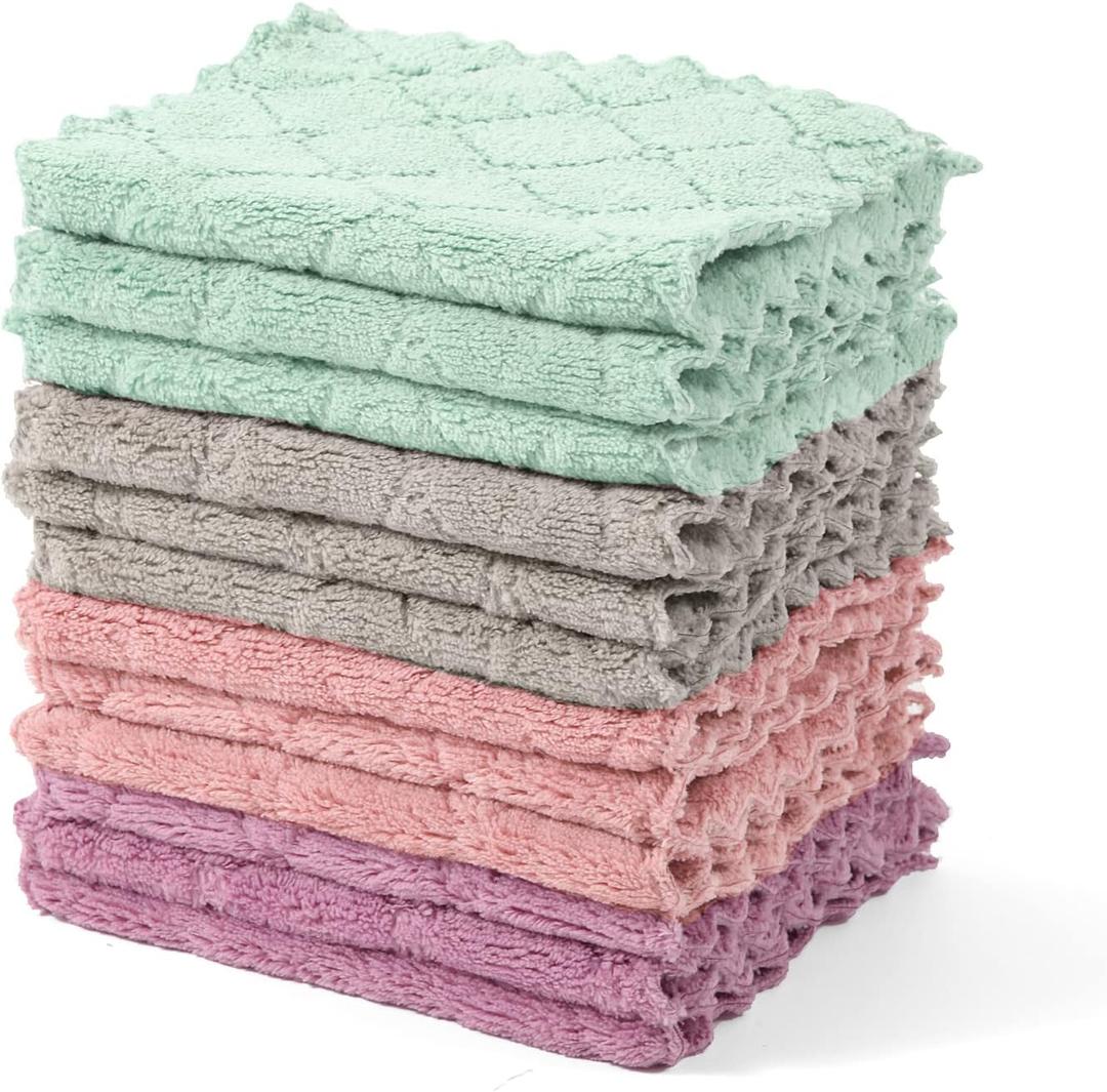 UMANI 12 Pack Microfiber Cleaning Cloths Reusable Textured Cleaning Rags | 10 x 6 Inch, Soft Absorbent Quick-Dry Cloths for Kitchen, Bathroom, Countertop and Household Cleaning