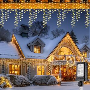 Brightown Cluster Icicle Lights Outdoor Waterproof, 33FT 1020 LED Icicle Lights with 51 Drop,12 Mode, Timer, for Christmas Outdoor House Decoration, Warm White