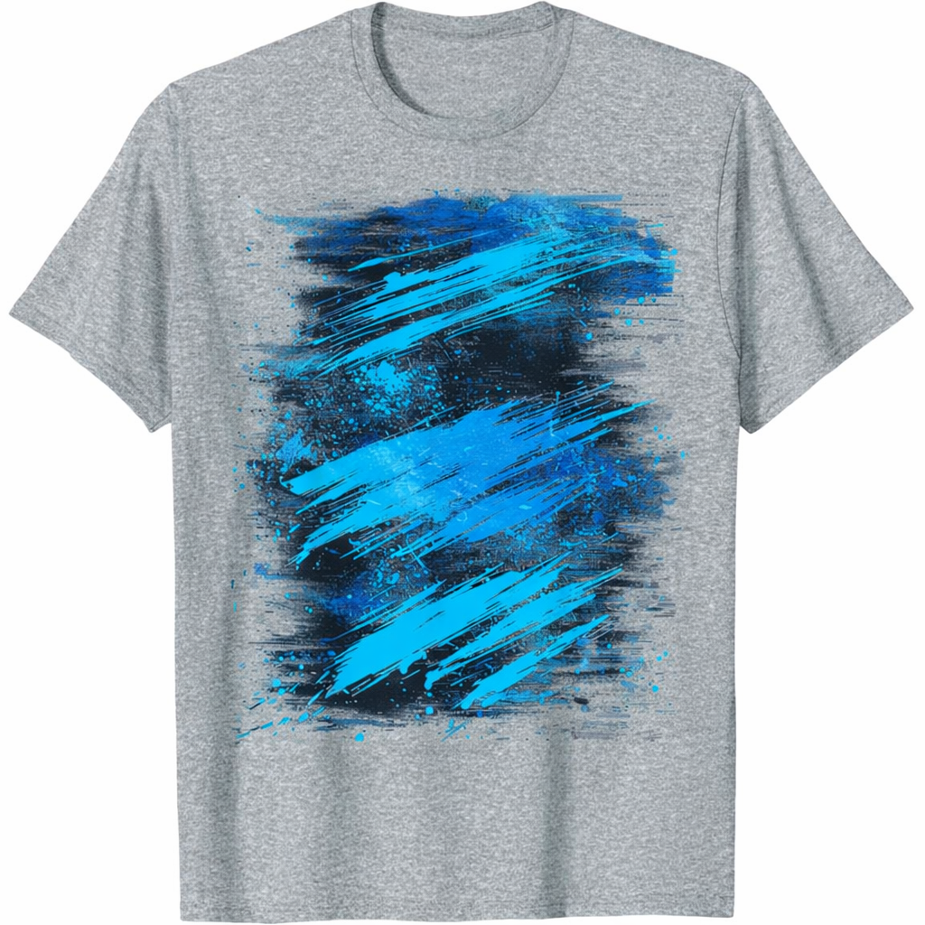 Abstract Blue and Grey Dynamic Splatter T-Shirt, Size L