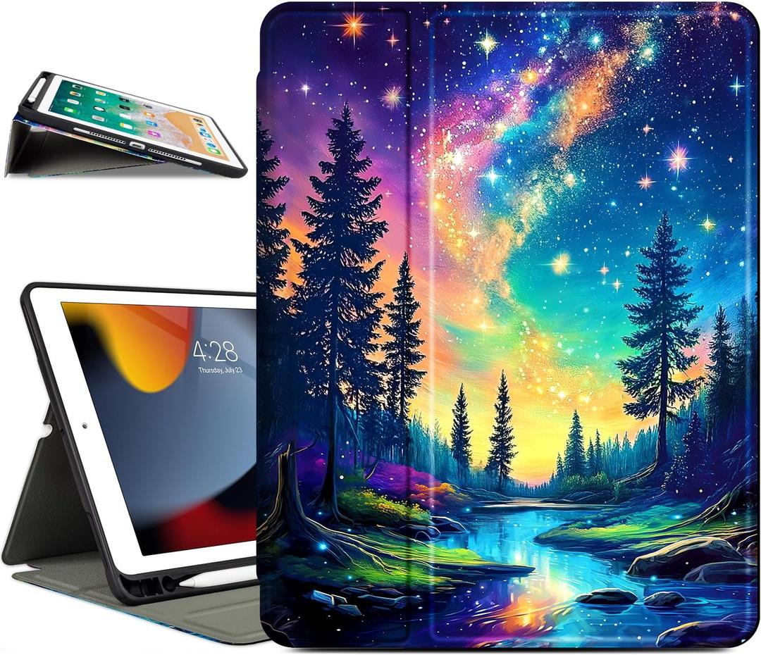 Lokigo Case for iPad 9th/8th/7th Generation (2021/2020/2019) 10.2 Inch, iPad Air 3rd Generation/Pro 10.5", Build with Pencil Holder, Protective Soft Back Stand Cover, Aurora