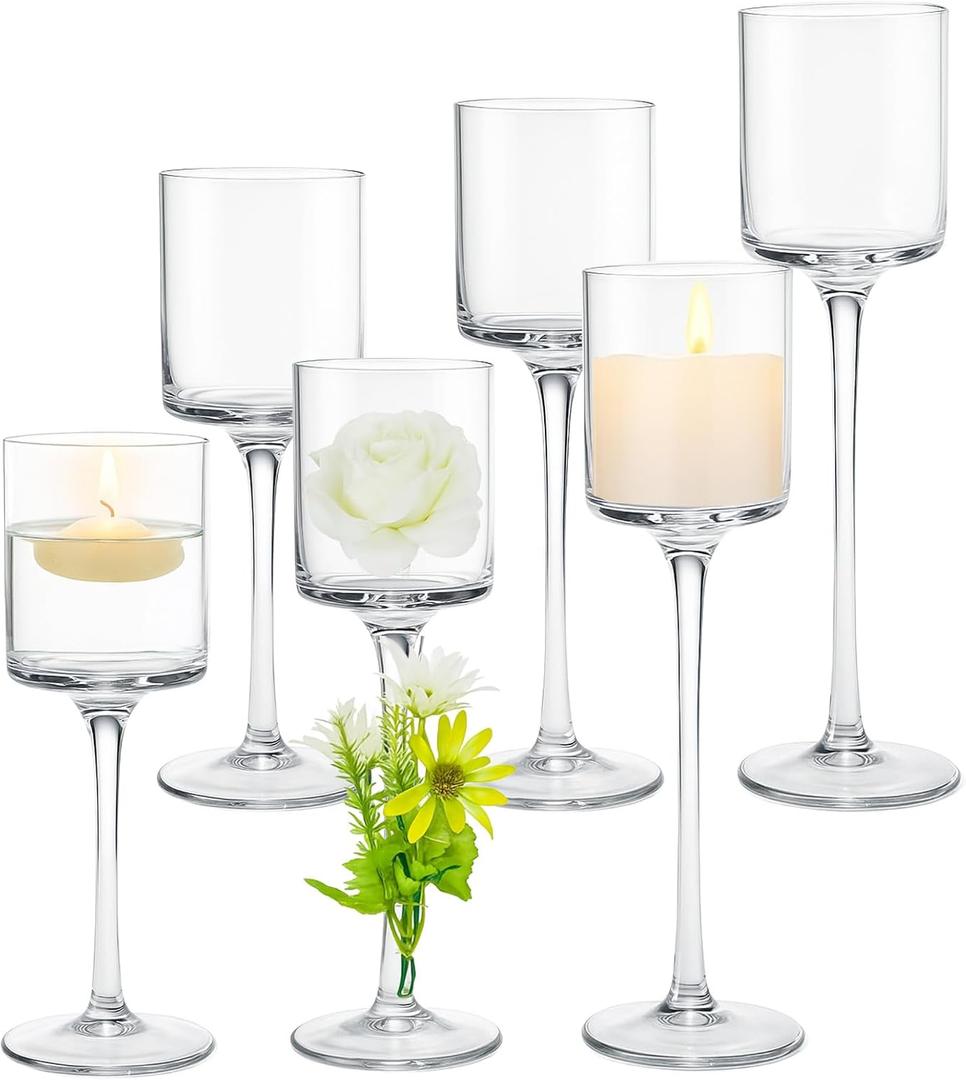 Maxcheck 6 Pcs Glass Candle Holder Tea Light Floating Candle Holders 7.87" 9" 10.2" Tall for Table Centerpiece Home Wedding Party Table Decor (Clear)