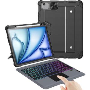 Nillkin iPad Air 11-inch (M2, 2024) Case with Detachable Keyboard, iPad Pro 11(1st/2nd/3rd/4th Gen) & Air 5th/4th Generation Rugged Keyboard Case, 7 Colors Backlit, Trackpad, Portrait/Landscape Modes