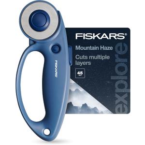 Fiskars Loop Rotary Cutter, Explore Collection Mountain Haze, Precision-Ground Steel Blade for Fabric, Felt and Vinyl, 45mm (Blue)