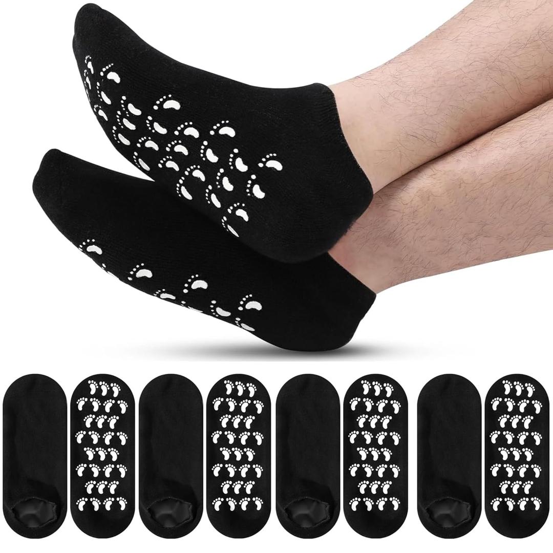 Cuffbow 4 Pairs Silicone Moisturizing Gel Socks for Dry Cracked Feet Lotion Foot Care Socks for Women Men Home Use (Black)