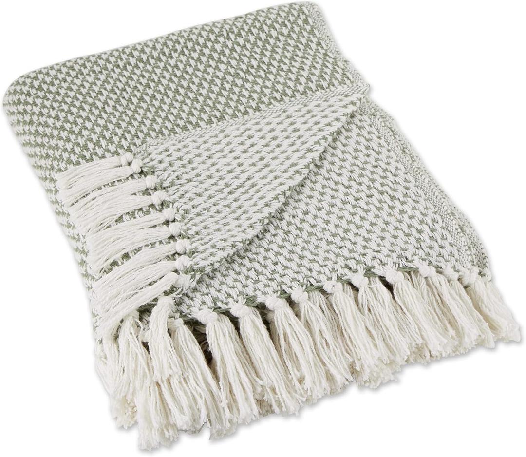 DII Woven Throw Collection 100% Cotton, Basketweave, 50x60, Artichoke Green