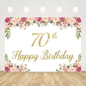 7x5ft Happy 70th Birthday Backdrop for Women Pink Flowers Photography Background 70th Birthday Decorations for Women Cake Table Banner Photo Shoot Props, CQ302