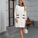 LifeShe Women's Long Sleeve Tweed Mini Dress Business Work Short Dress Elegant Cute Party Dresses (M)