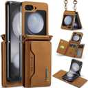 for Samsung Galaxy Z Flip 7 Case with Crossbody Wallet, 8 Cards Slot and Premium Leather Kickstand Vintage Card Holder.(Brown)