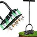 Lawn Aerator - Aerator Lawn Tool, Automatic Dirt and Leaf Clean Design, Heavy Duty Manual Lawn Aerator Tool with 15 Iron Spikes, Height Adjustable, Yard Grass Aerator for Lawn(Black)