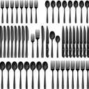 48 Pieces Black Silverware Set, Black Flatware Set with Steak Knives, Food-Grade Stainless Steel Cutlery Set for 8, Tableware Eating Utensils, Dishwasher Safe
