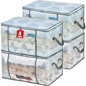 MKOKYD 80L Clear Large Storage Bag, Clothes Storage Containers for Organizing Closet, Bedroom, Underbed, Comforters, Clothing, Blankets, Pillow, Foldable Organizer with Sturdy Handle and Zippers (4)