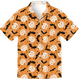 Christmas Shirts Men,Thanksgiving Button Up Shirt for Men,Casual Halloween Hawaiian Short Sleeve Shirt (Orange, XXL)