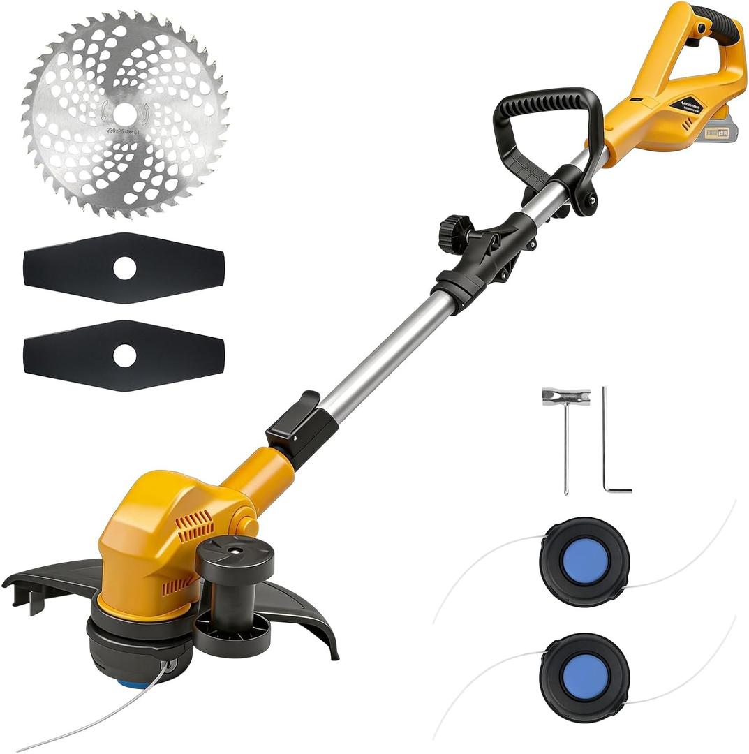 Cordless Weed Wacker & Edger for Dewalt 20V Battery, 3-in-1 Folding 150cm/59in Brushless Electric String Trimmer, Grass Cutter with 3 Types Blades for Lawn, Yard and Bush Trimming(No Battery), Medium