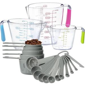 20-Piece Measuring Cups and Spoons Set, Nesting Plastic Measuring Cups Spoons, Plastic Measuring Cup with OZ & Cup Scale for Dry and Liquid Ingredients, Kitchen Cooking Baking, Essential Kitchen Tools