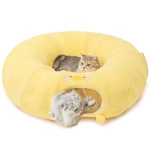 EHEYCIGA Cat Tunnel Bed for Indoor Cats, Cute Cat Donut Toy Tunnel for Small Large Cats with Washable Circle Cushion, Peekaboo Pet Cave Play Tunnel for Kitten, Puppy, Rabbit