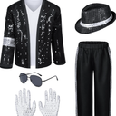 Dance Star Kids Costume for Boys 80s 90s Pop Stage Cosplay Party Halloween Role Play Black 3-4 Y