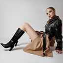 Modatope Knee High Boots for Women Black Boots Chunky High Heel Boots for Women Faux Crocodile Boots Tall Boots Pointed Toe Boots, Size 9