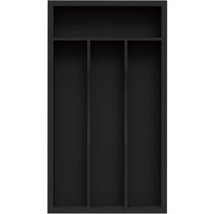Small Silverware Organizer, Bamboo Kitchen Drawer Organizer, Utensil Holder, Cutlery Tray & Spoon Flatware Storage with Grooved Drawer Dividers (Black, 6.7''W x 12''D)