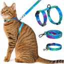 Cat Harness and Leash Set with Matching Collar  Escape Proof Harness for Cats, Adjustable & Lightweight, Tropical Hawaiian Leaf Print, Easy Wear for Outdoor Walking & Training
