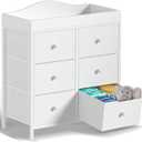 BOLUO White Changing Table Dresser with 6 Drawers Baby Dresser with Changing Table Top Diaper Changing Station with Storage for Nursery Modern