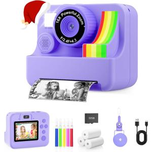 1080P Kids Instant Print Camera - Kids Camera for Girls and Boys, Ages 3-12, Portable Toy with 32GB SD Card & 3 Rolls Printing Paper - Best Christmas Birthday Gift for Kids, Purple 1080P Kids Instant Print Camera - Kids Camera for Girls and Boys, Ages 3-12, Portable Toy with 32GB SD Card & 3 Rolls Printing Paper - Best Christmas Birthday Gift for Kids, Purple