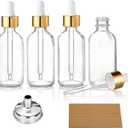 AOZITA 4 Pcs, 1 oz Golden Cap Clear Dropper Bottles (30ml) with 1 Funnel & 4 Labels - Glass Tincture Bottles with Eye Droppers - Leakproof Essential Oil Bottles for Health, Personal Care & Beauty