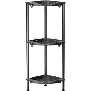 Lifewit Floor Standing Shower Caddy Corner, 3 Tier Plastic Shower Stand Rack with Adjustable Feet and Hooks, Rustproof Bathroom Shelf Organizer, Black, 34 x 24 x 75 cm/13 x 9.5 x 29.5 inch