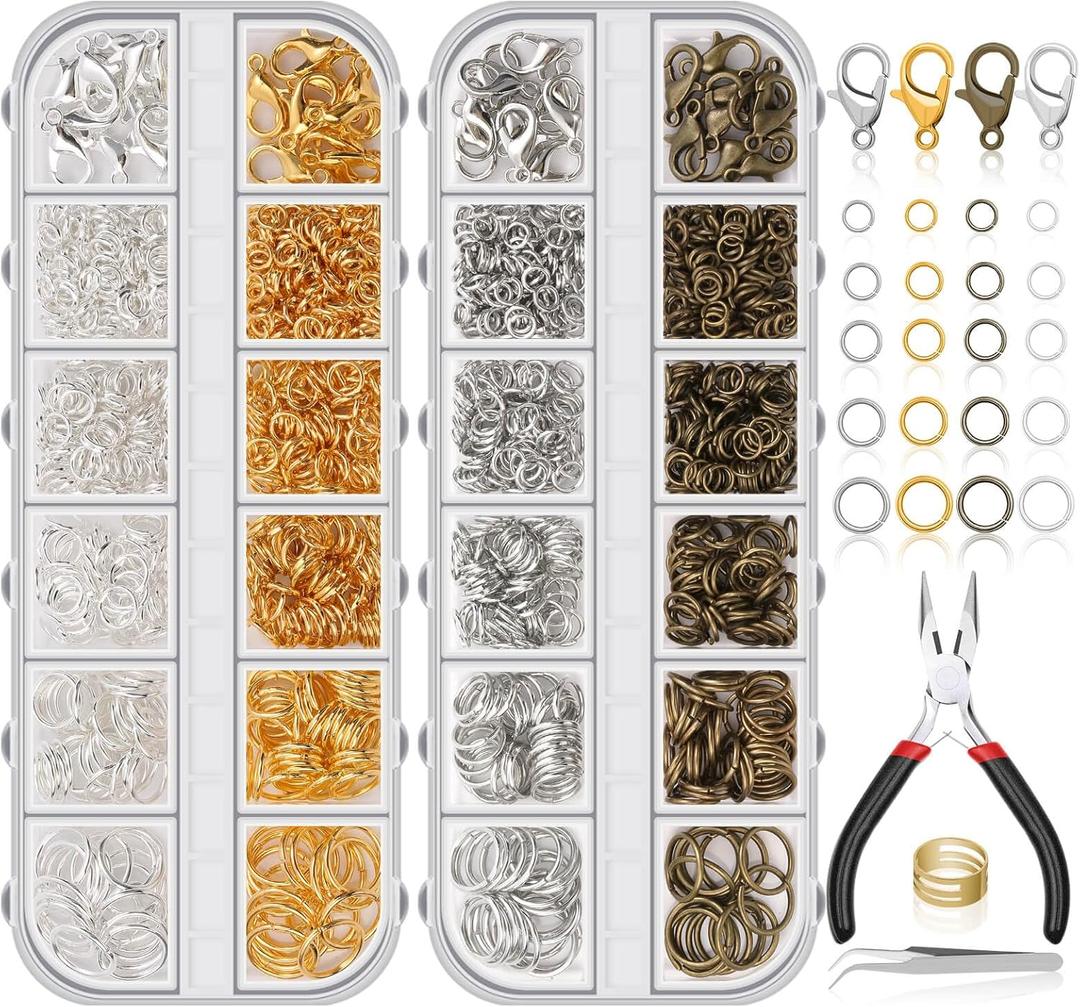 PAXCOO Jewelry Making Kit, 1260 Pcs Assorted Color Jump Rings & Lobster Clasps with Tools & Pliers for Necklace Repair