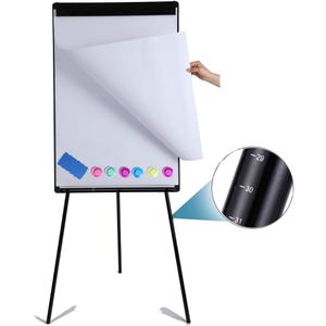 Dry Erase Easel 36" x 24", Height Adjustable Magnetic White Board with Tripod Stand, Office Presentation Board with 25 Sheets Flipchart Paper Pad, Magnets & Eraser, Black