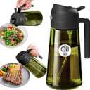 YARRAMATE 16oz/470ml Light-Blocking Dark Oil Sprayer for Cooking, 2 in 1 Olive Oil Dispenser Bottle for Kitchen, Premium Dark Green Glass Oil Bottle, Food-Grade Oil Mister for Air Fryer, BBQ (Black)