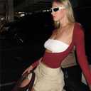 Backless Tops for Women Sexy - Casual Y2K Crop Shirts Long Sleeve Crewneck Slim Fit Cut Out Tees Burgundy