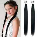Black Ponytail Extension, 2 Pack Long Straight Synthetic Braided Ponytail Easy to Attach, Wrap Around Black Hair Extensions with Elastic Tie Daily Party Cosplay for Girl Women, 26 Inch