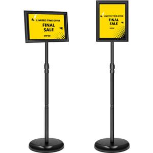 2 Pack Sign Holder Stand 8.5x11 Inch, Adjustable Sign Stand, Floor Standing Sign Holder, Snap-Open Frame Display, 360 Rotation Outdoor Indoor Poster or chalk board Display for advertising,Malls,Black