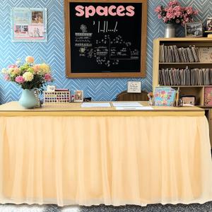 Tioncy 6 ft x 30 in Teacher Desk Skirt Champagne Tulle Desk Skirt for Classroom Rectangle Table Back to School Supplies for Kindergarten Preschool Middle School Classroom Decor