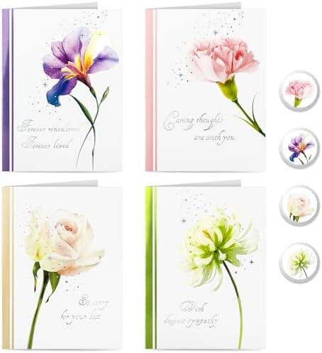 EACYART Sympathy Cards Assortment, Boxed Sympathy Cards with Stickers (Floral Design, 12 Cards and Envelopes)