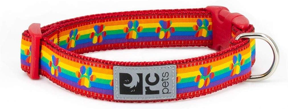 RC Pets 1 Inch Adjustable Dog Clip Collar, Medium, Rainbow Paws (M (Neck: 12"-20", Strap Width: 1"))
