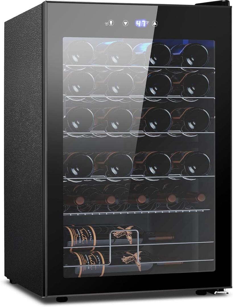 Cooler Refrigerator 4.4Cu.ft, 37 Bottle Freestanding Cabinet Cellars, Fridge with Glass Door for Home Use, Protecting Your Reds and Whites (Black)
