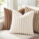 Pallene Faux Fur Plush Throw Pillow Covers 24x24 Set of 2, Luxury Soft Fluffy Striped Decorative Pillow Covers for Sofa, Couch, Living Room, Cream White